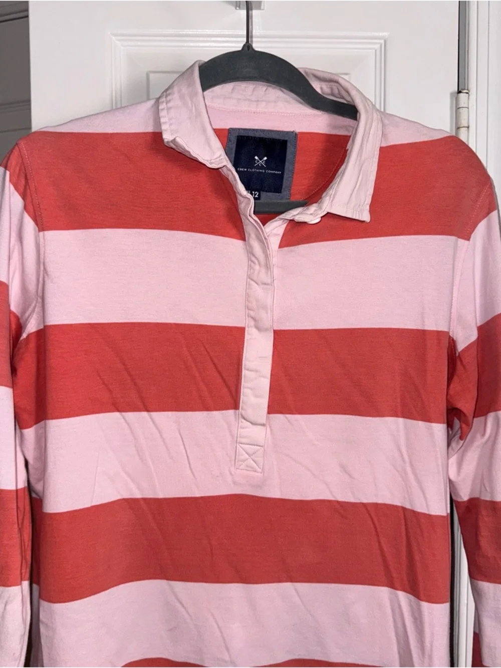 Crew Clothing Company Pink Orange Striped Rugby Shirt Preppy Coastal Top Size 12 - Picture 8 of 10